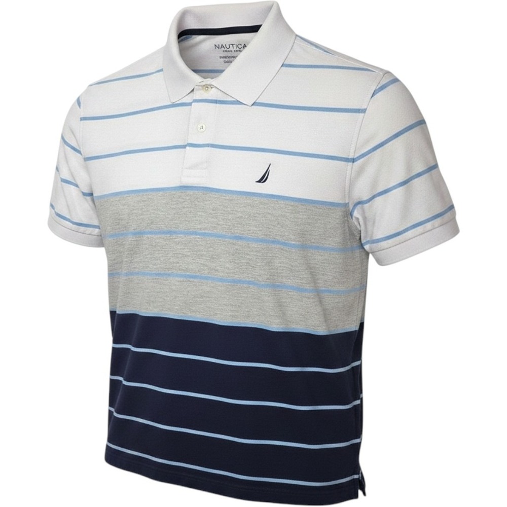 Nautica Mens Performance Deck Shirt Classic Fit Striped Colorblock Polo Large - Picture 1 of 12